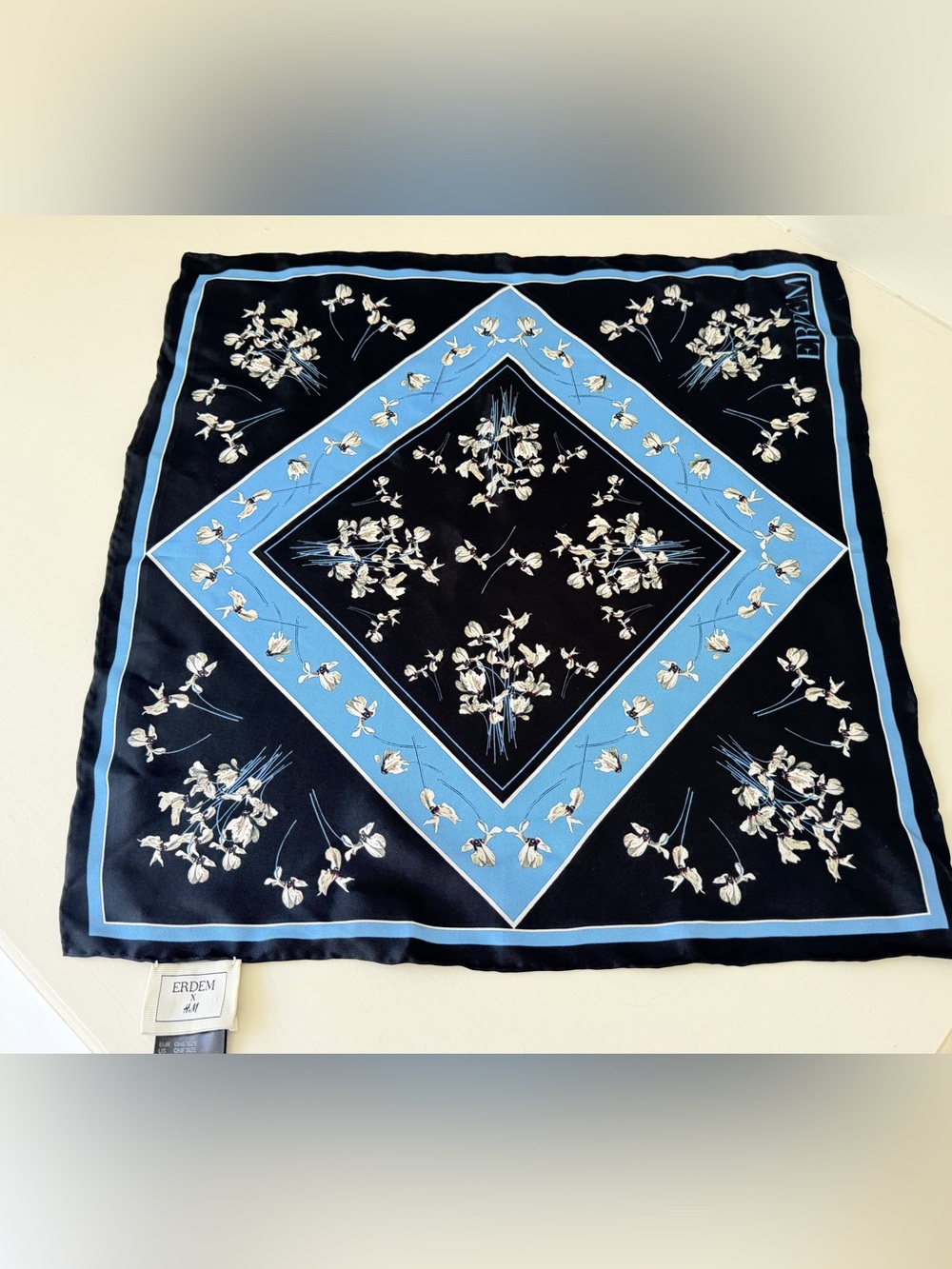 Erdem x H&M Navy & Light Blue Floral Silk Square Scarf